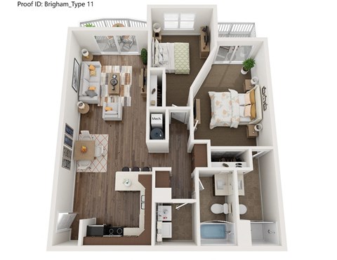 Floor plan for 2 beds, 2 baths, 1151 sqft